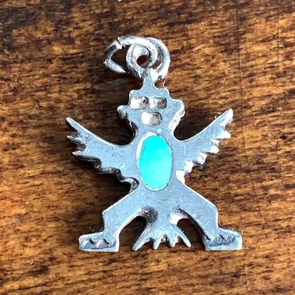 Vintage Zuni Knifewing Pendant – Silver & Turquoise Charm, Rare Spirit Warrior - Picture 1 of 7